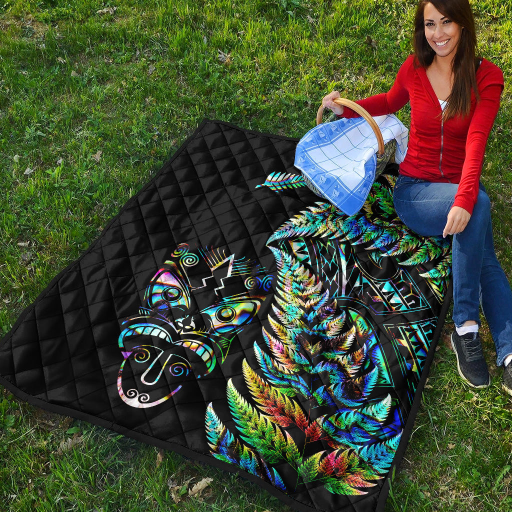 New Zealand Haka Rugby Maori Premium Quilt Silver Fern Vibes - Paua Shell - Vibe Hoodie Shop