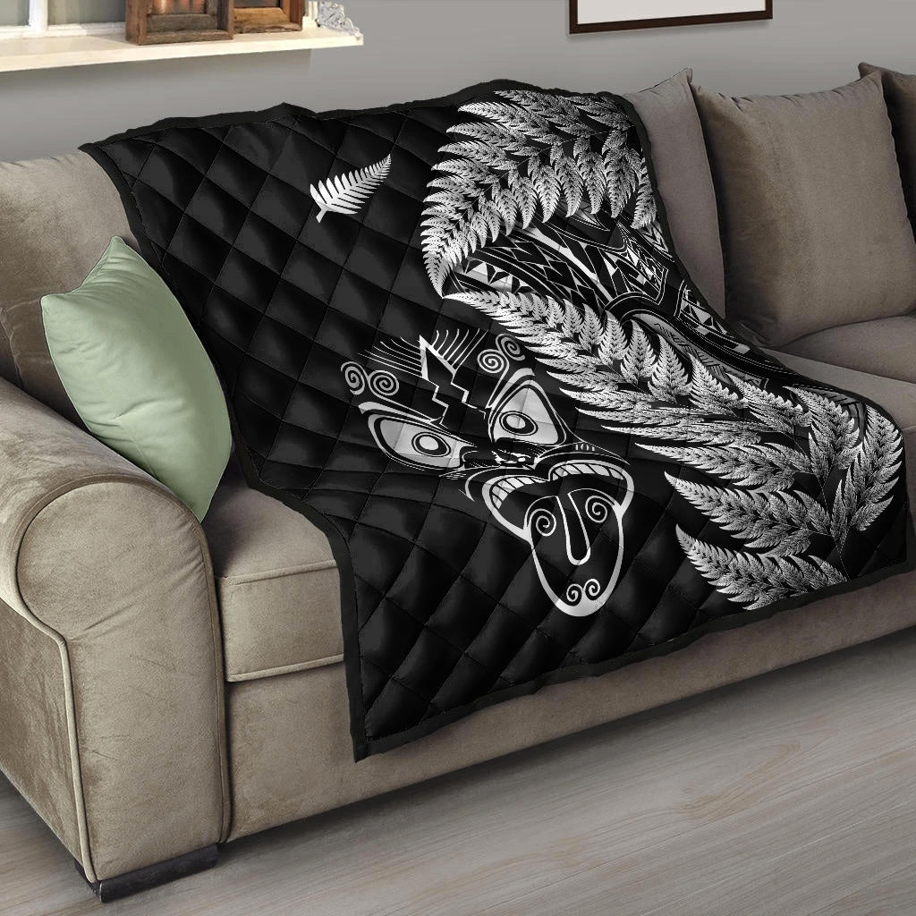 New Zealand Haka Rugby Maori Premium Quilt Silver Fern Vibes - Black - Vibe Hoodie Shop