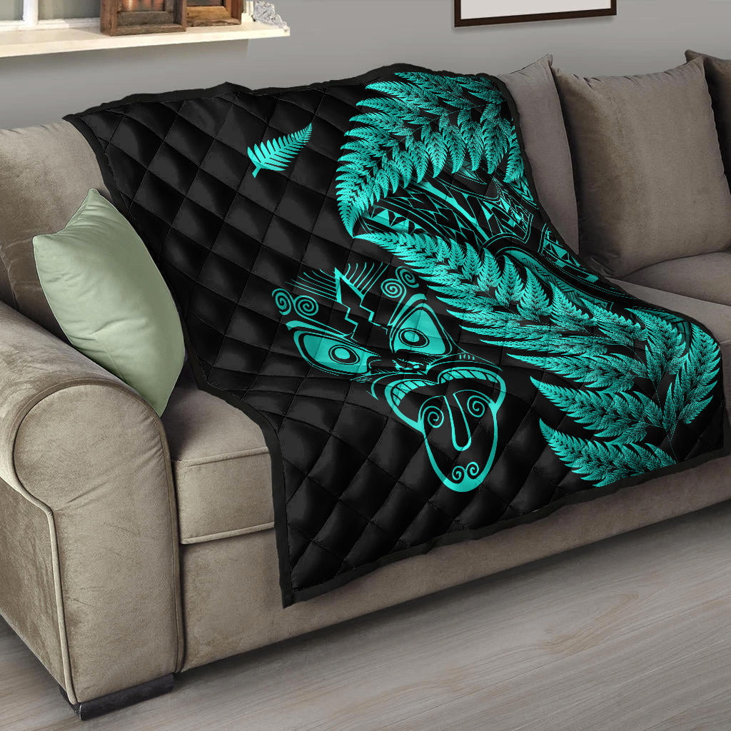 New Zealand Haka Rugby Maori Premium Quilt Silver Fern Vibes - Turquoise - Vibe Hoodie Shop
