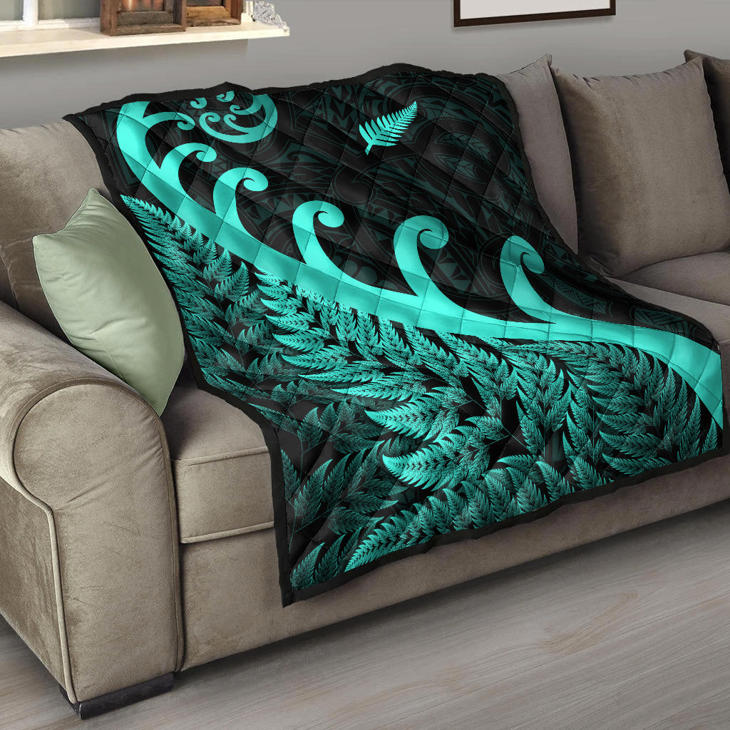 New Zealand Rugby Maori Premium Quilt Silver Fern Koru Vibes - Turquoise - Vibe Hoodie Shop