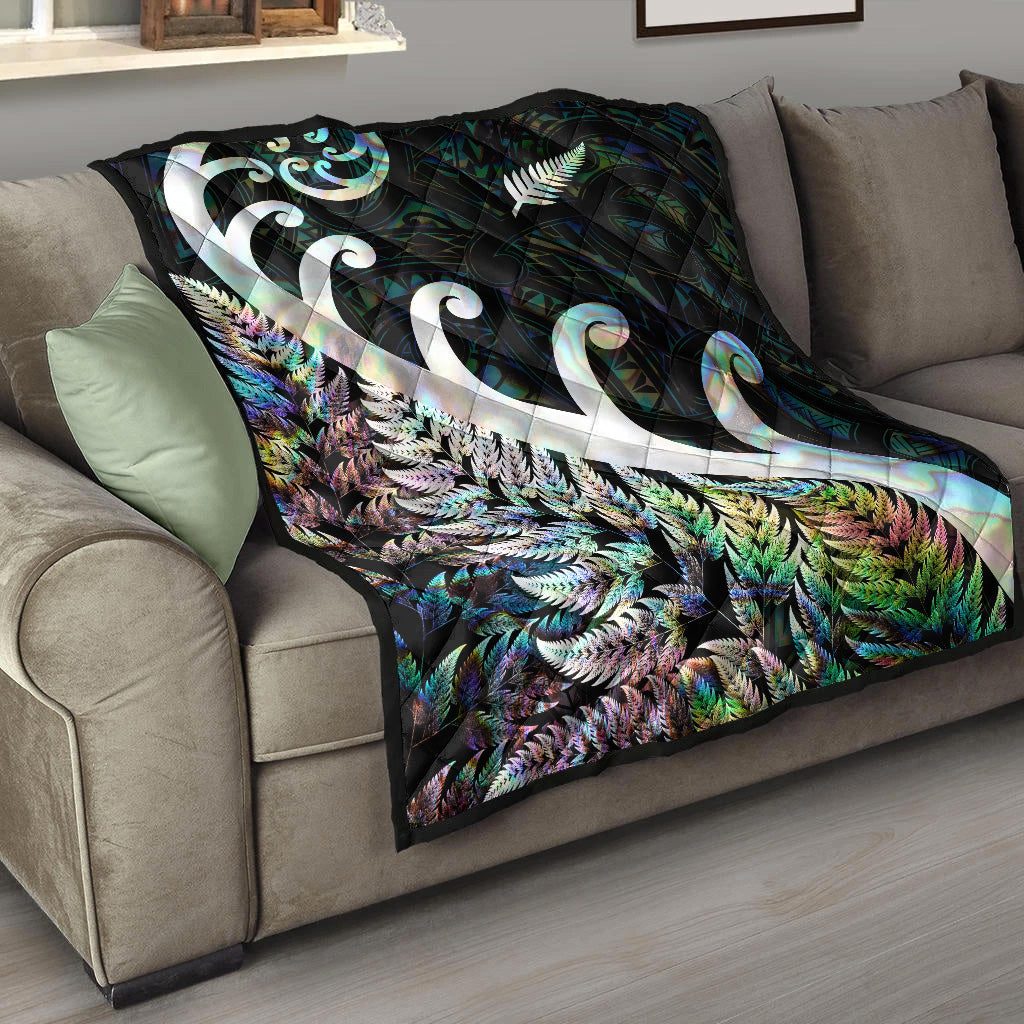 New Zealand Rugby Maori Premium Quilt Silver Fern Koru Vibes - Paua Shell - Vibe Hoodie Shop