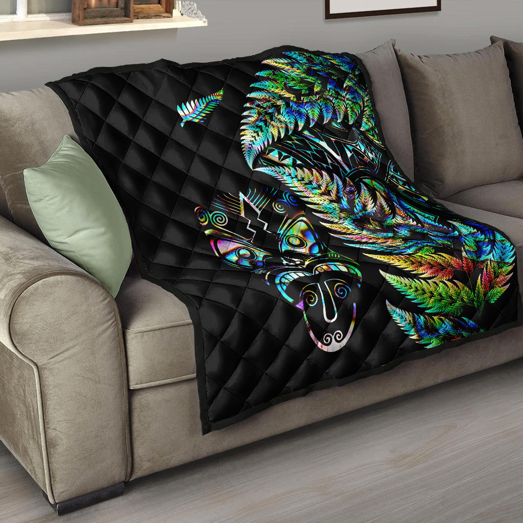 New Zealand Haka Rugby Maori Premium Quilt Silver Fern Vibes - Paua Shell - Vibe Hoodie Shop