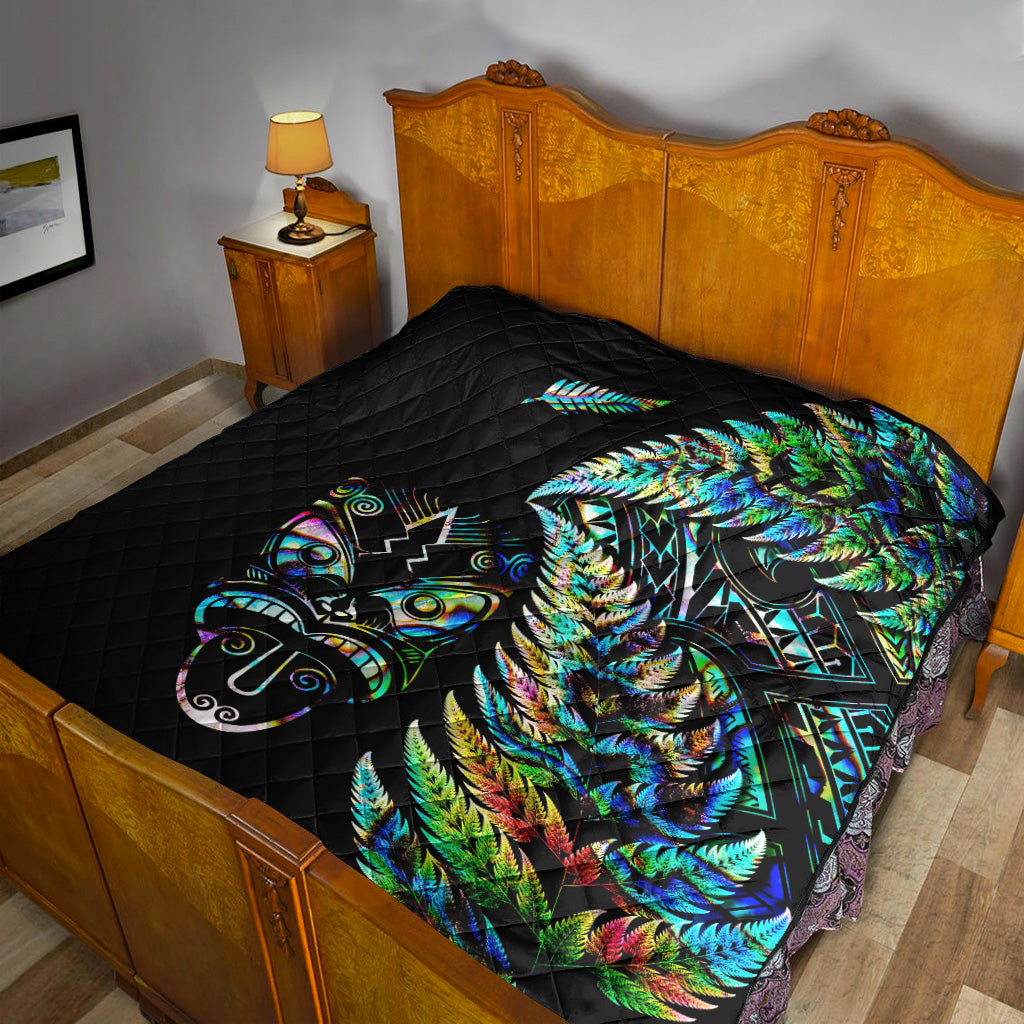 New Zealand Haka Rugby Maori Premium Quilt Silver Fern Vibes - Paua Shell - Vibe Hoodie Shop