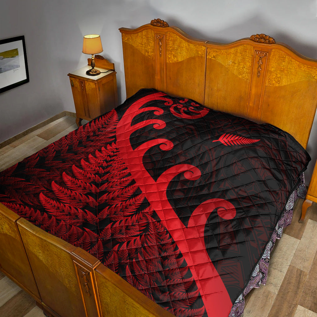 New Zealand Rugby Maori Premium Quilt Silver Fern Koru Vibes - Red - Vibe Hoodie Shop