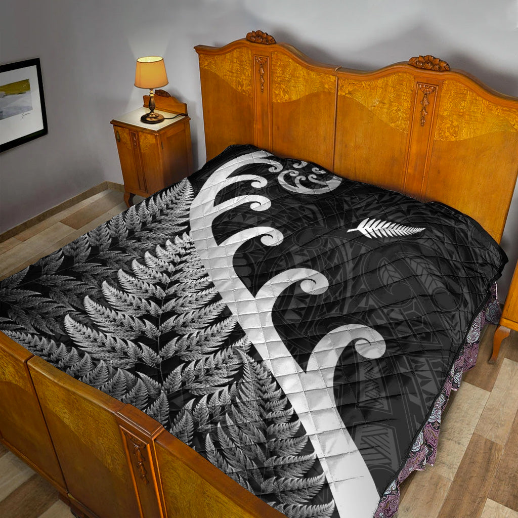 New Zealand Rugby Maori Premium Quilt Silver Fern Koru Vibes - Black - Vibe Hoodie Shop