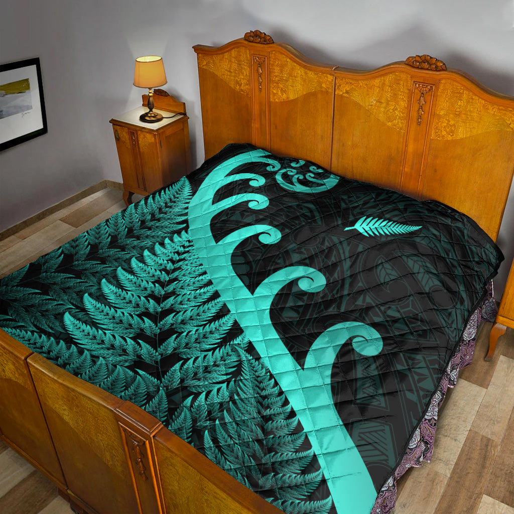 New Zealand Rugby Maori Premium Quilt Silver Fern Koru Vibes - Turquoise - Vibe Hoodie Shop