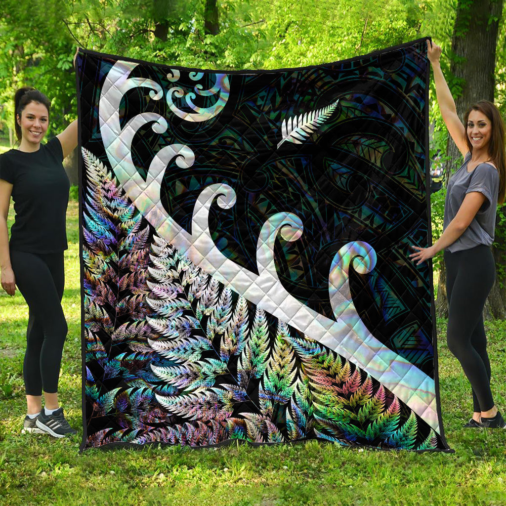 New Zealand Rugby Maori Premium Quilt Silver Fern Koru Vibes - Paua Shell - Vibe Hoodie Shop