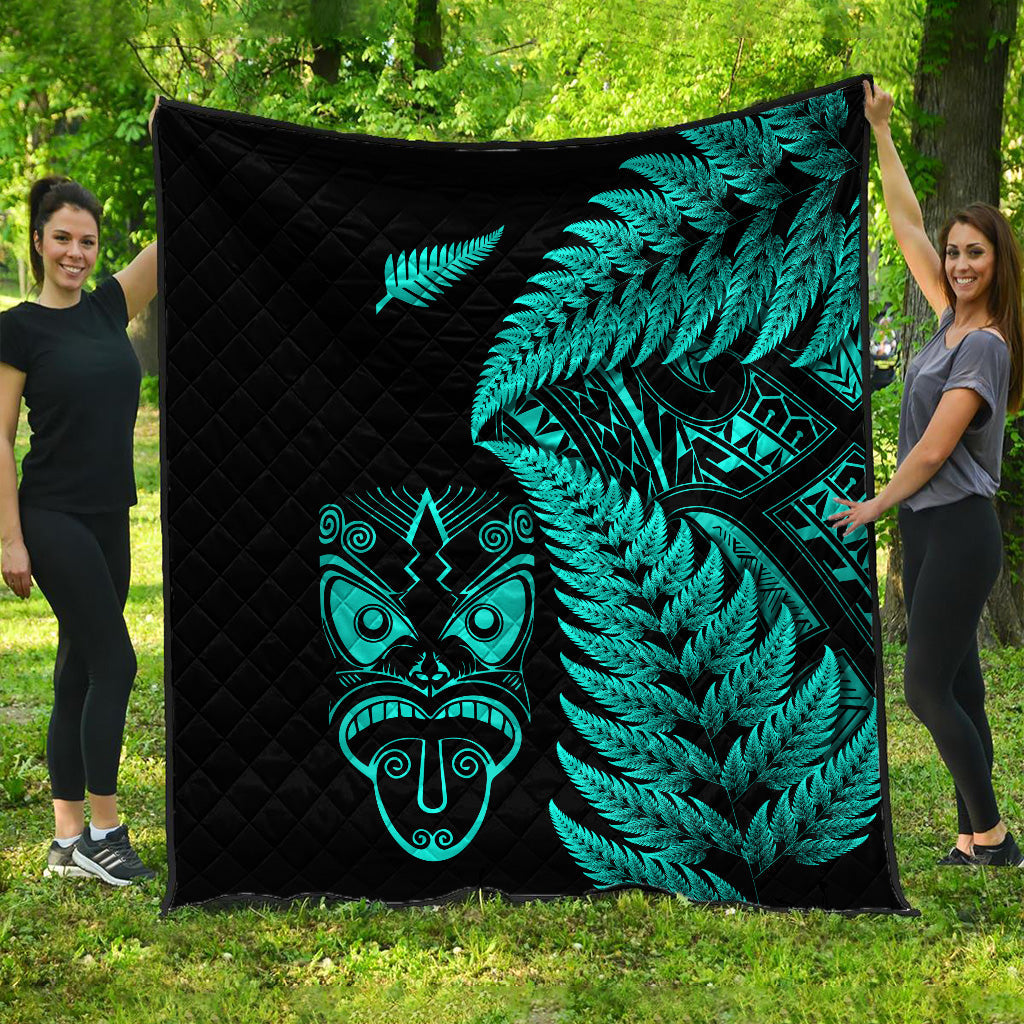 New Zealand Haka Rugby Maori Premium Quilt Silver Fern Vibes - Turquoise - Vibe Hoodie Shop