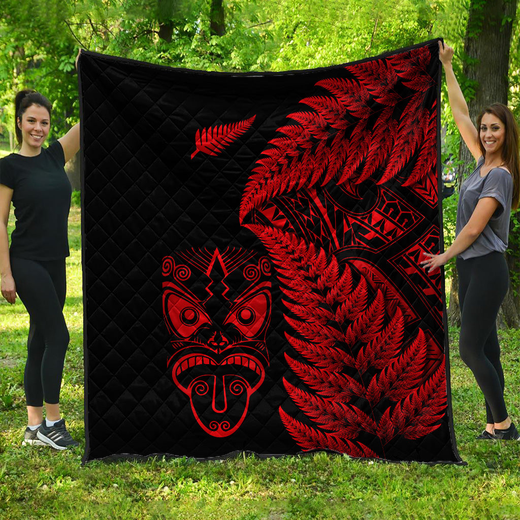 New Zealand Haka Rugby Maori Premium Quilt Silver Fern Vibes - Red - Vibe Hoodie Shop