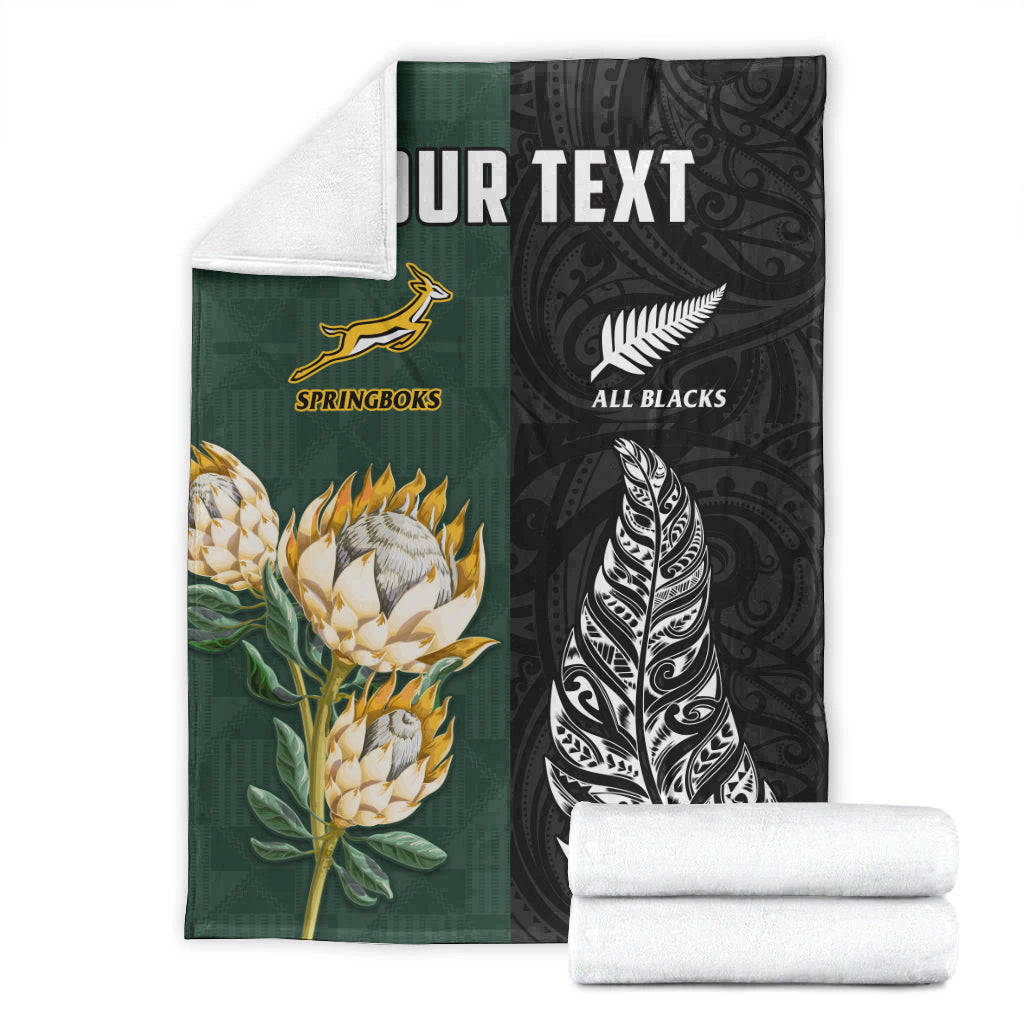 (Custom Personalised) South Africa Protea and New Zealand Fern Premium Blanket Rugby Go Springboks vs All Black - Vibe Hoodie Shop