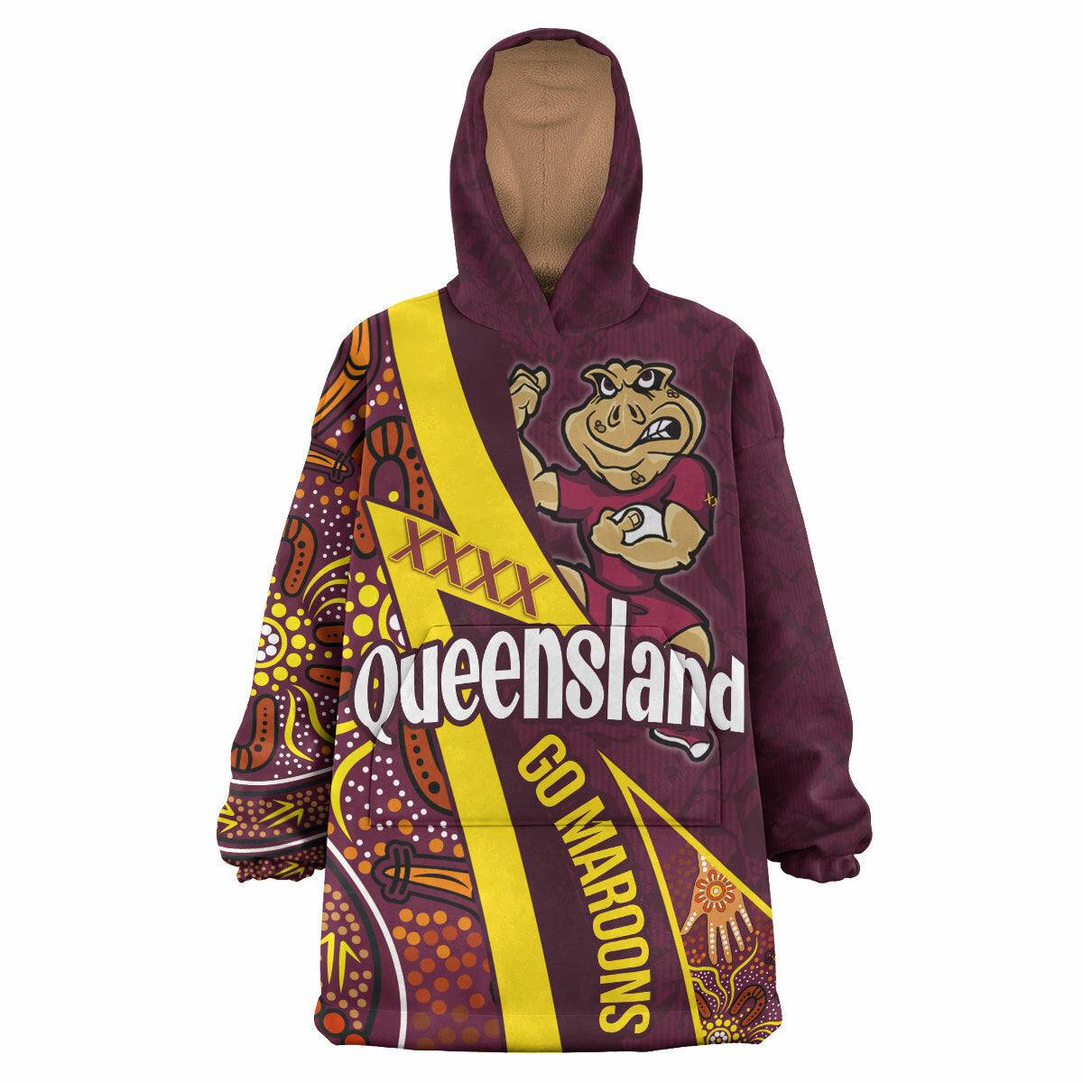 Queensland Rugby League Team Snug Hoodie - Custom Queensland Maroons Sport State Of Origin Wearable Blanket Hoodie RLT14 - Vibe Hoodie Shop