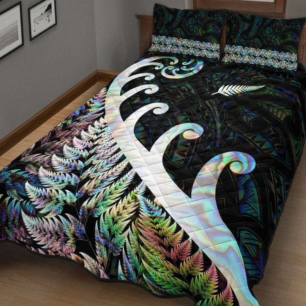 New Zealand Rugby Maori Quilt Bed Set Silver Fern Koru Vibes - Paua Shell - Vibe Hoodie Shop