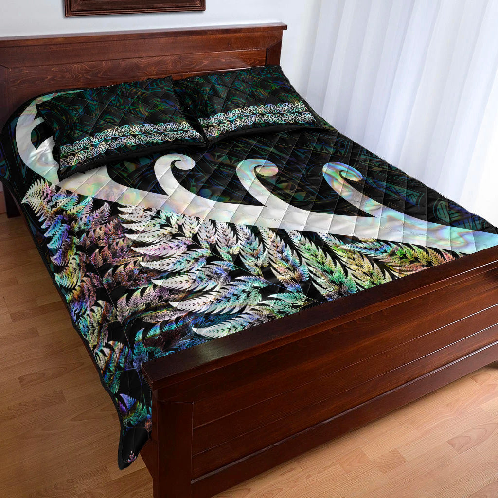 New Zealand Rugby Maori Quilt Bed Set Silver Fern Koru Vibes - Paua Shell - Vibe Hoodie Shop