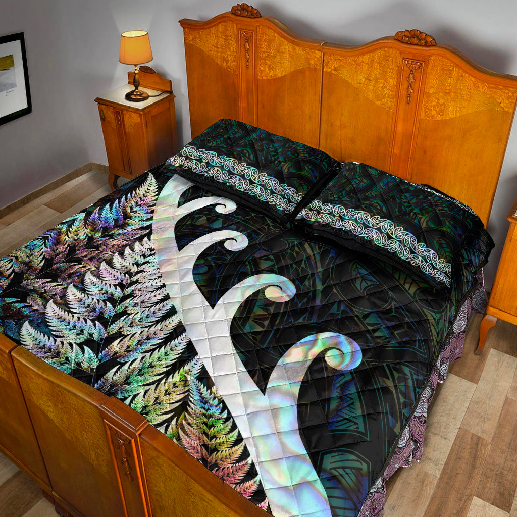 New Zealand Rugby Maori Quilt Bed Set Silver Fern Koru Vibes - Paua Shell - Vibe Hoodie Shop