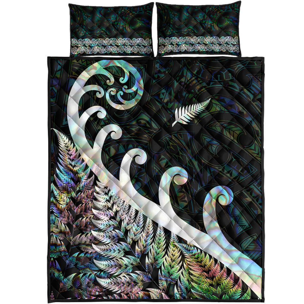 New Zealand Rugby Maori Quilt Bed Set Silver Fern Koru Vibes - Paua Shell - Vibe Hoodie Shop