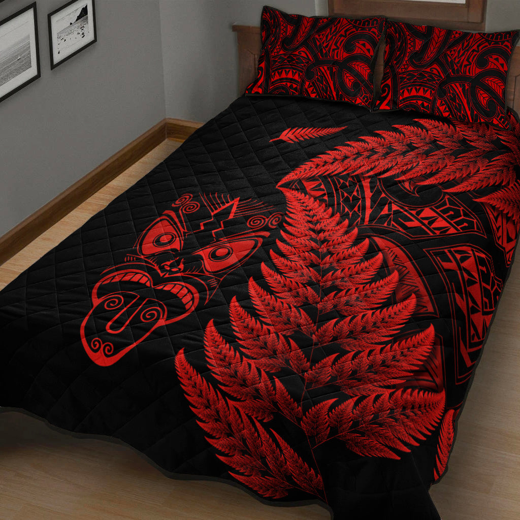 New Zealand Haka Rugby Maori Quilt Bed Set Silver Fern Vibes - Red - Vibe Hoodie Shop