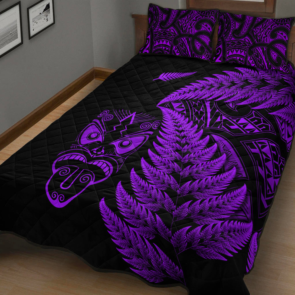 New Zealand Haka Rugby Maori Quilt Bed Set Silver Fern Vibes - Purple - Vibe Hoodie Shop