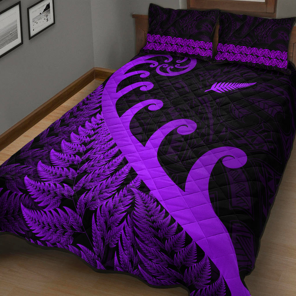 New Zealand Rugby Maori Quilt Bed Set Silver Fern Koru Vibes - Purple - Vibe Hoodie Shop