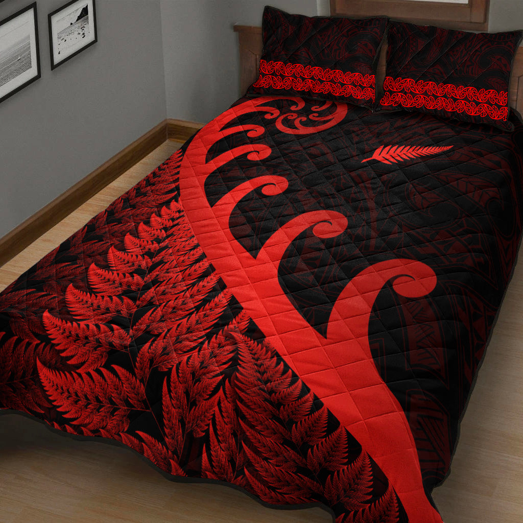 New Zealand Rugby Maori Quilt Bed Set Silver Fern Koru Vibes - Red - Vibe Hoodie Shop