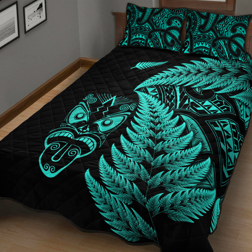 New Zealand Haka Rugby Maori Quilt Bed Set Silver Fern Vibes - Turquoise - Vibe Hoodie Shop