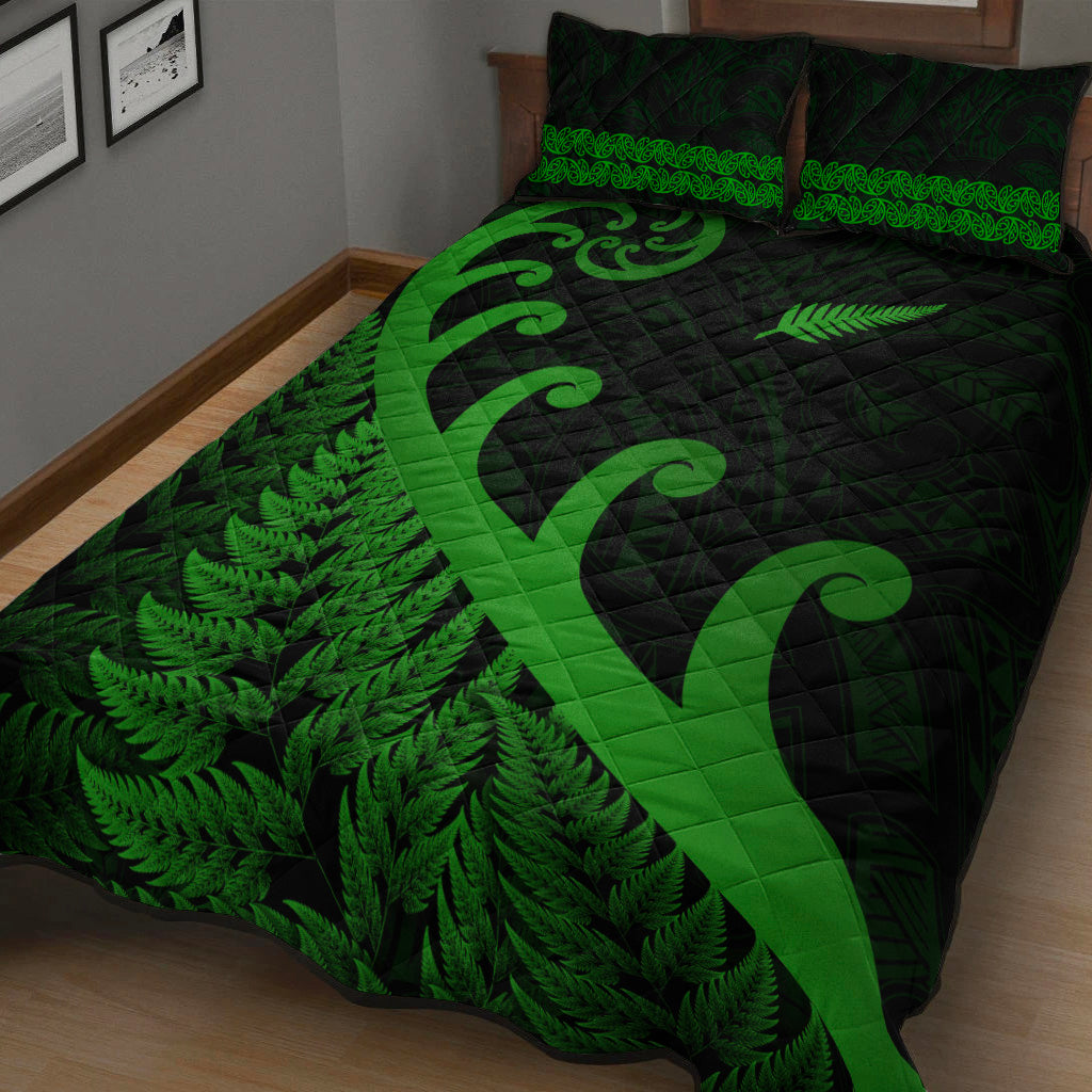New Zealand Rugby Maori Quilt Bed Set Silver Fern Koru Vibes - Green - Vibe Hoodie Shop