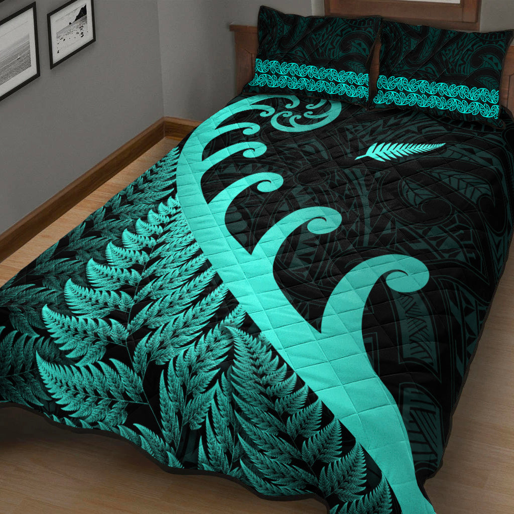 New Zealand Rugby Maori Quilt Bed Set Silver Fern Koru Vibes - Turquoise - Vibe Hoodie Shop