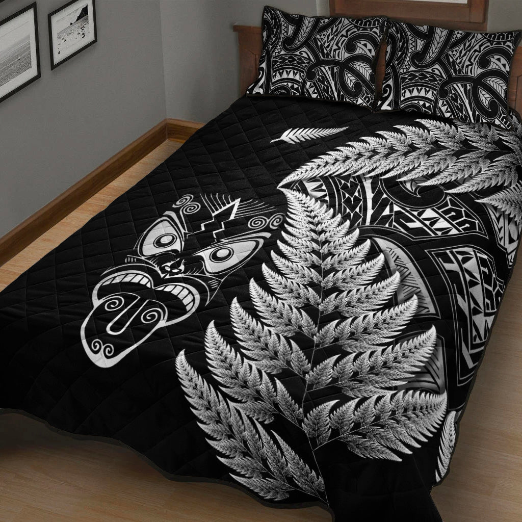 New Zealand Haka Rugby Maori Quilt Bed Set Silver Fern Vibes - Black - Vibe Hoodie Shop