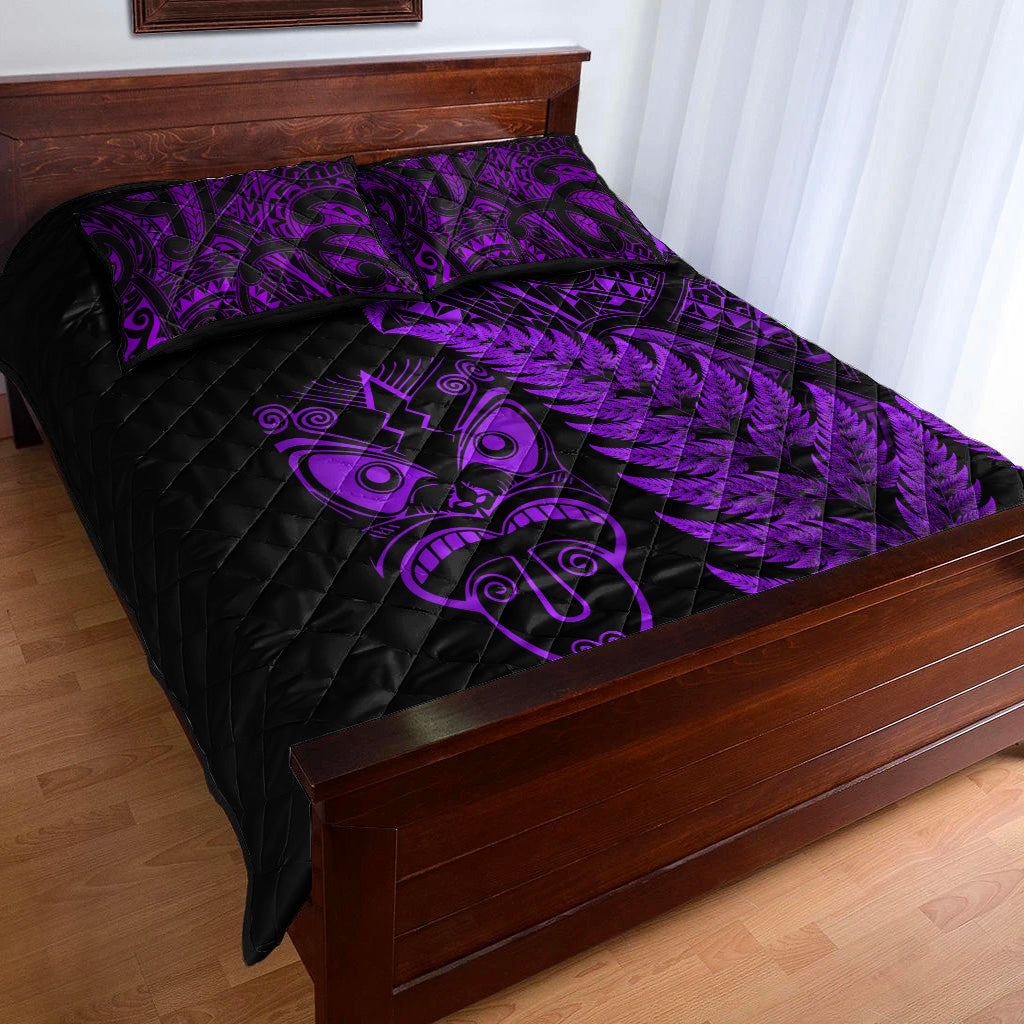 New Zealand Haka Rugby Maori Quilt Bed Set Silver Fern Vibes - Purple - Vibe Hoodie Shop