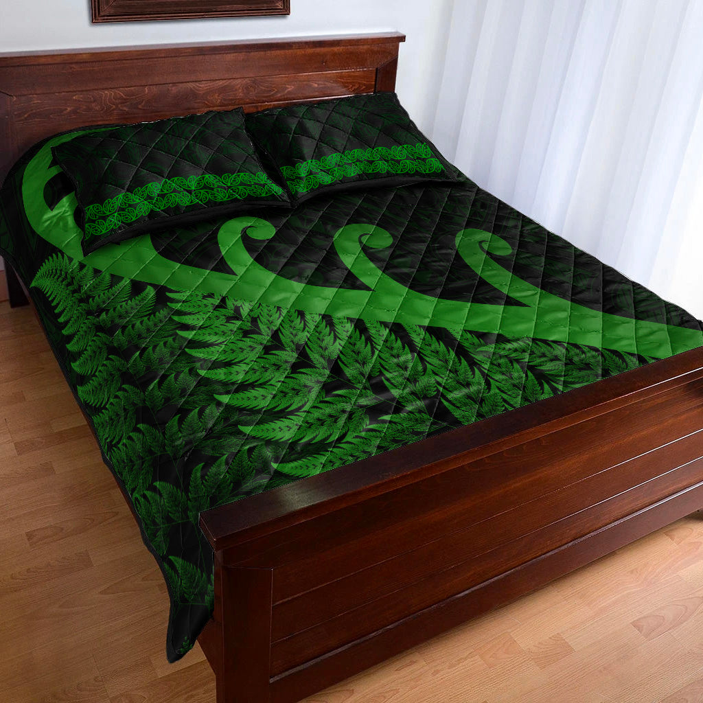 New Zealand Rugby Maori Quilt Bed Set Silver Fern Koru Vibes - Green - Vibe Hoodie Shop