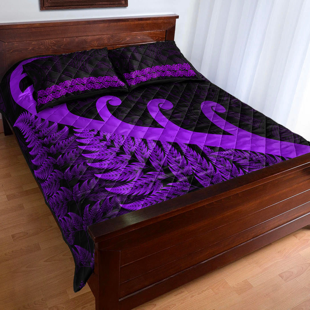 New Zealand Rugby Maori Quilt Bed Set Silver Fern Koru Vibes - Purple - Vibe Hoodie Shop