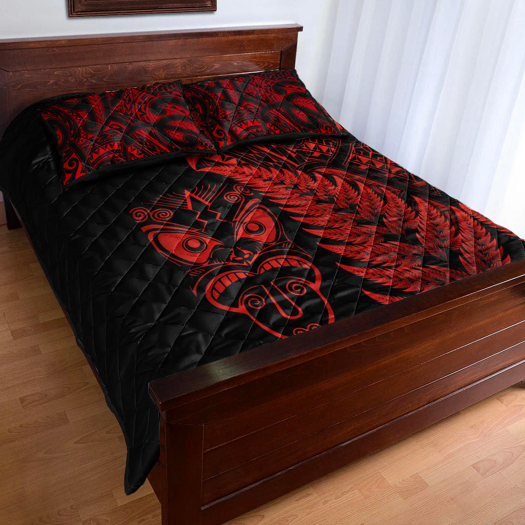 New Zealand Haka Rugby Maori Quilt Bed Set Silver Fern Vibes - Red - Vibe Hoodie Shop