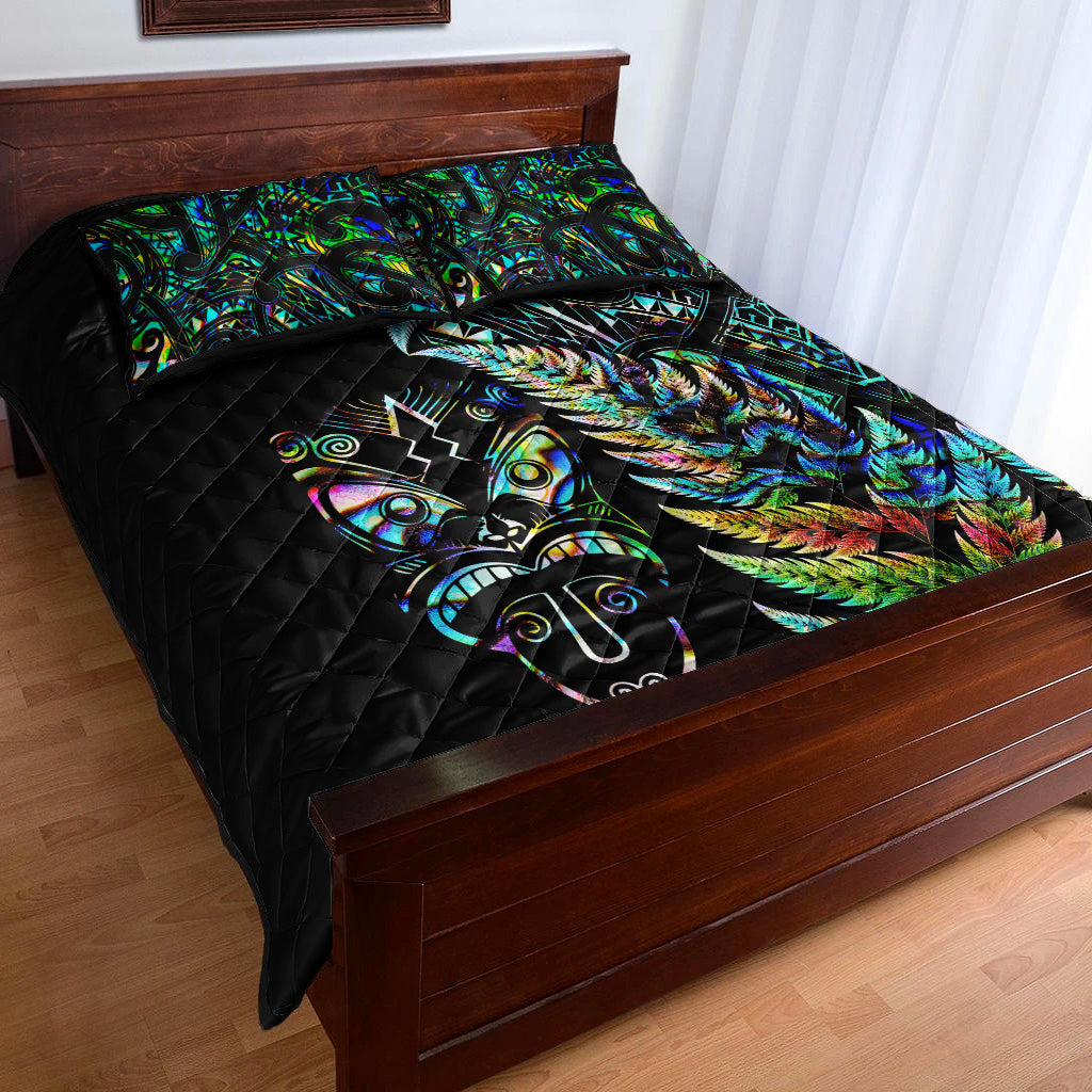 New Zealand Haka Rugby Maori Quilt Bed Set Silver Fern Vibes - Paua Shell - Vibe Hoodie Shop