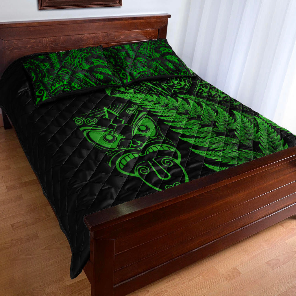 New Zealand Haka Rugby Maori Quilt Bed Set Silver Fern Vibes - Green - Vibe Hoodie Shop