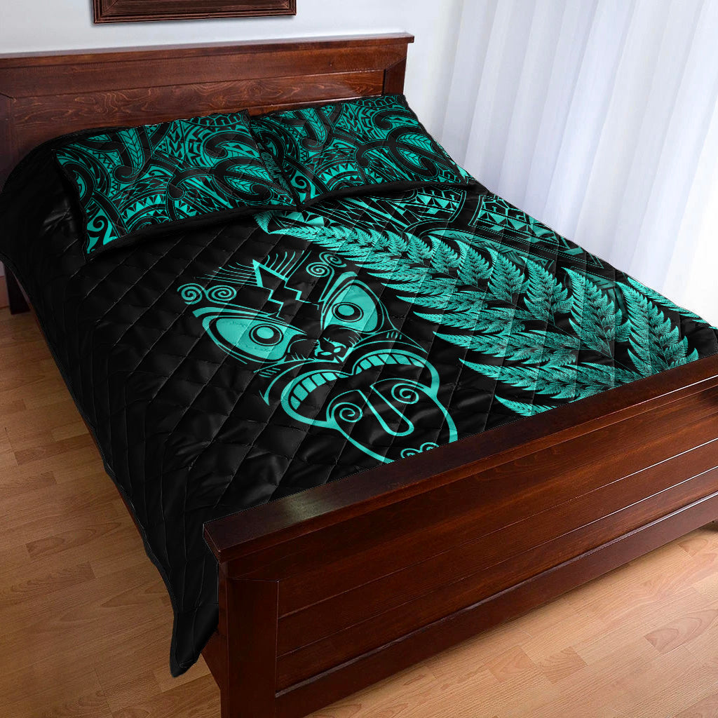 New Zealand Haka Rugby Maori Quilt Bed Set Silver Fern Vibes - Turquoise - Vibe Hoodie Shop