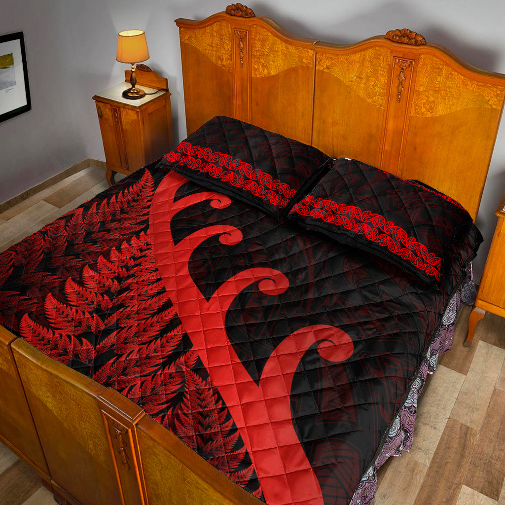 New Zealand Rugby Maori Quilt Bed Set Silver Fern Koru Vibes - Red - Vibe Hoodie Shop