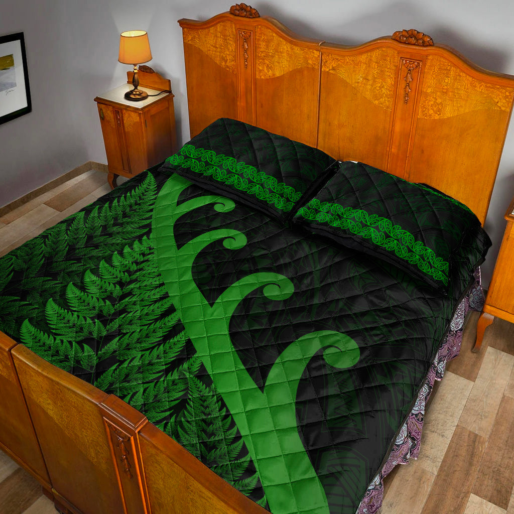 New Zealand Rugby Maori Quilt Bed Set Silver Fern Koru Vibes - Green - Vibe Hoodie Shop