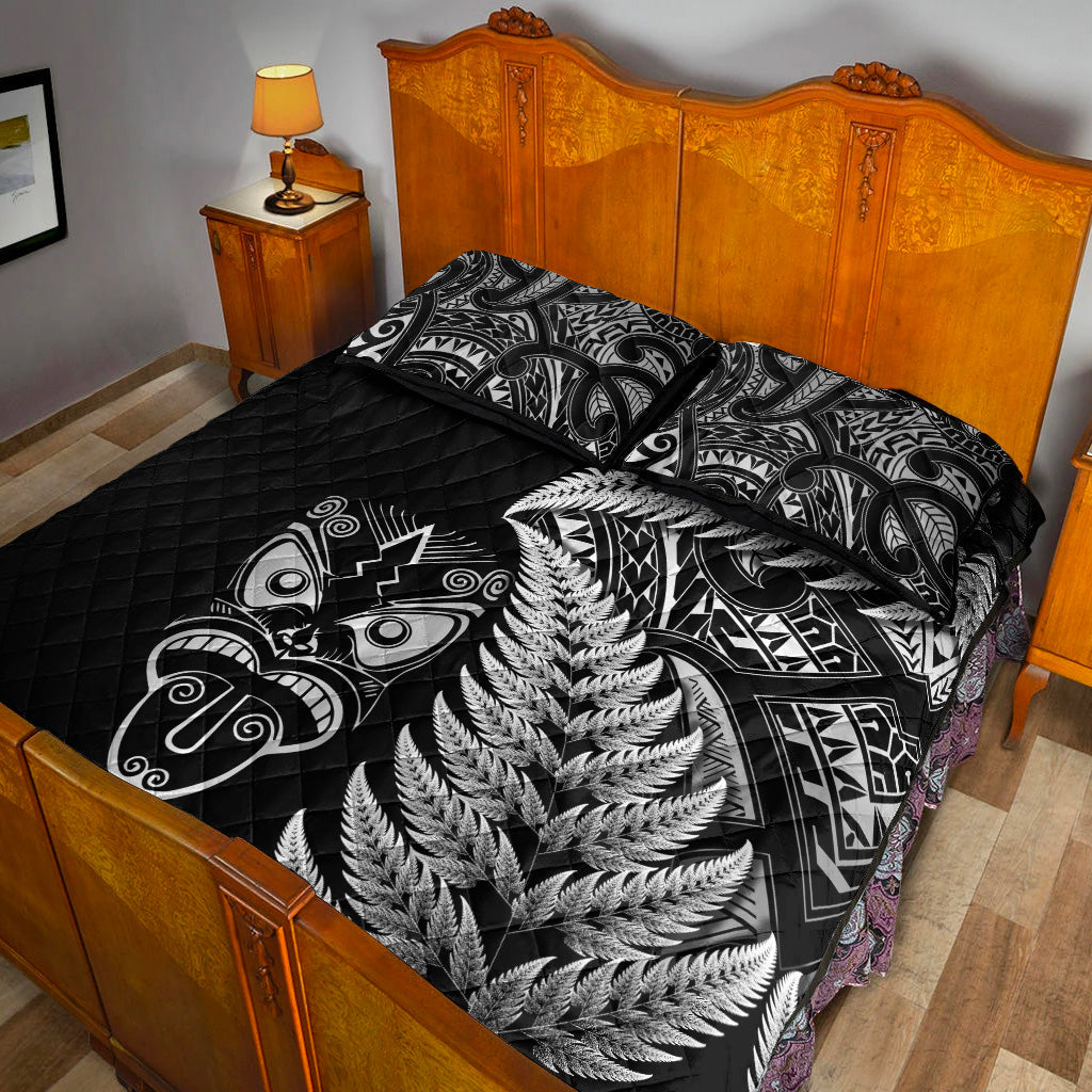 New Zealand Haka Rugby Maori Quilt Bed Set Silver Fern Vibes - Black - Vibe Hoodie Shop