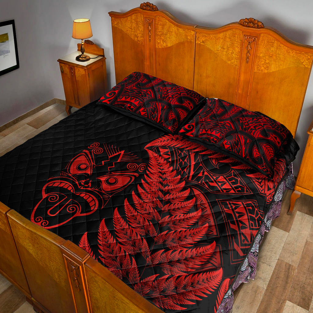 New Zealand Haka Rugby Maori Quilt Bed Set Silver Fern Vibes - Red - Vibe Hoodie Shop