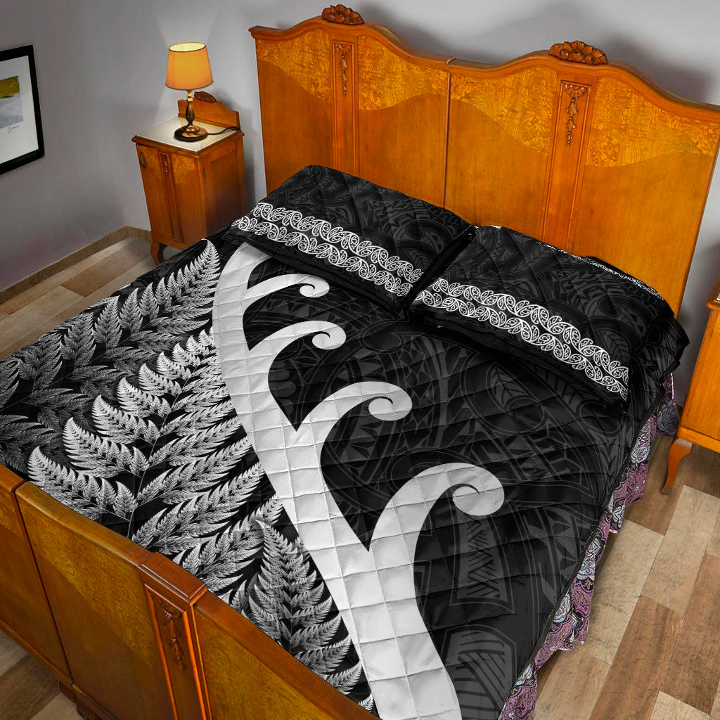 New Zealand Rugby Maori Quilt Bed Set Silver Fern Koru Vibes - Black - Vibe Hoodie Shop