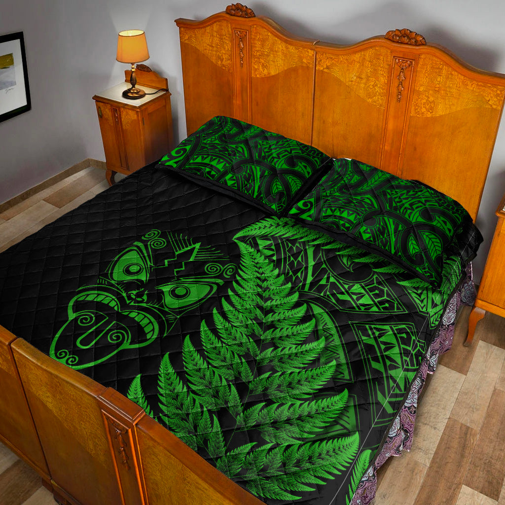 New Zealand Haka Rugby Maori Quilt Bed Set Silver Fern Vibes - Green - Vibe Hoodie Shop