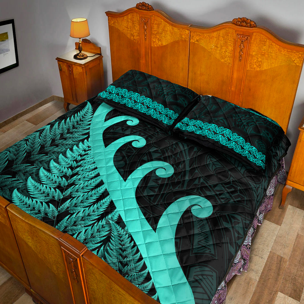 New Zealand Rugby Maori Quilt Bed Set Silver Fern Koru Vibes - Turquoise - Vibe Hoodie Shop