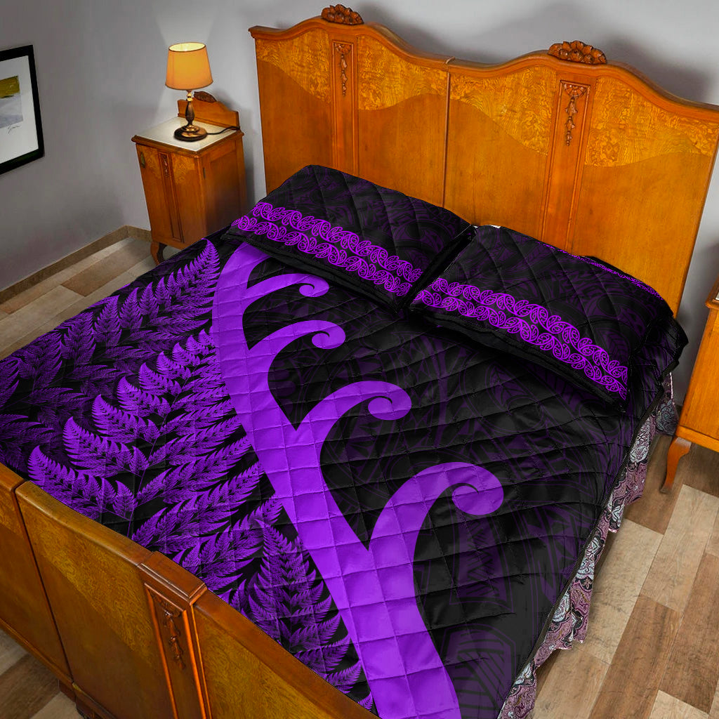 New Zealand Rugby Maori Quilt Bed Set Silver Fern Koru Vibes - Purple - Vibe Hoodie Shop