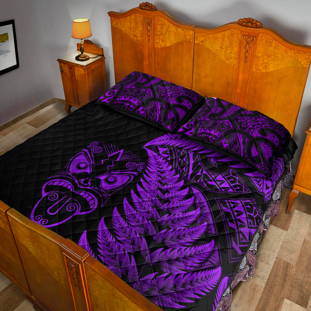 New Zealand Haka Rugby Maori Quilt Bed Set Silver Fern Vibes - Purple - Vibe Hoodie Shop