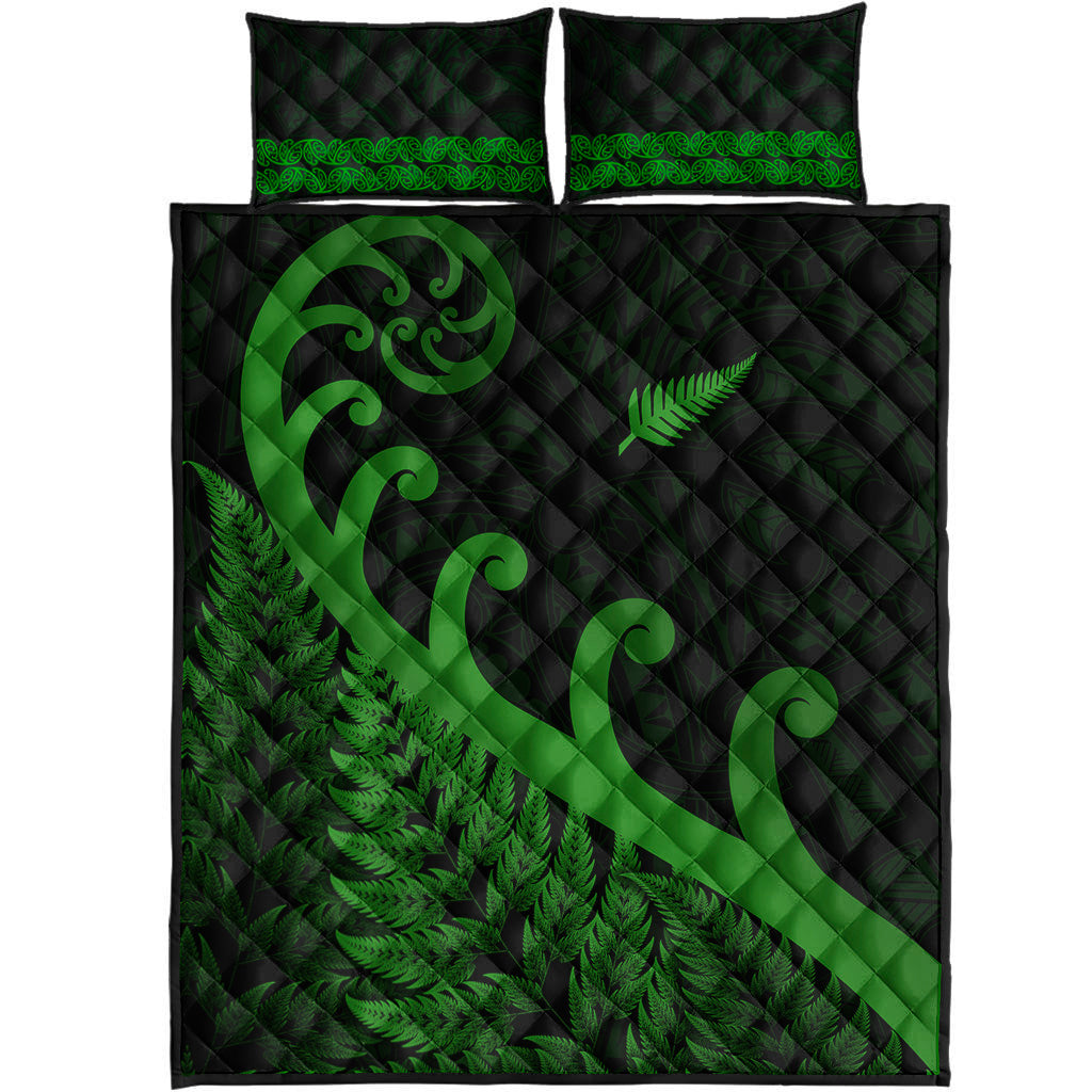New Zealand Rugby Maori Quilt Bed Set Silver Fern Koru Vibes - Green - Vibe Hoodie Shop