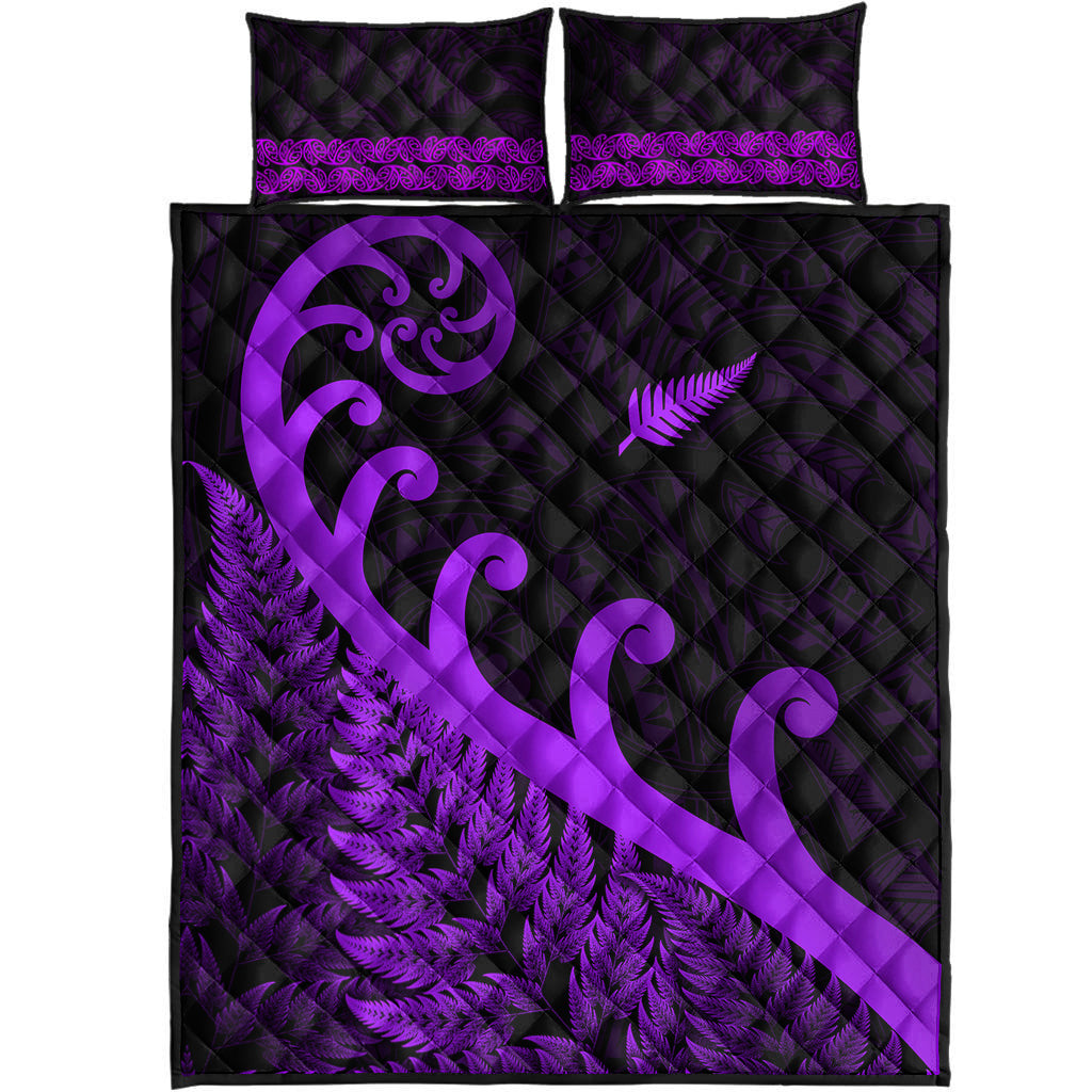 New Zealand Rugby Maori Quilt Bed Set Silver Fern Koru Vibes - Purple - Vibe Hoodie Shop
