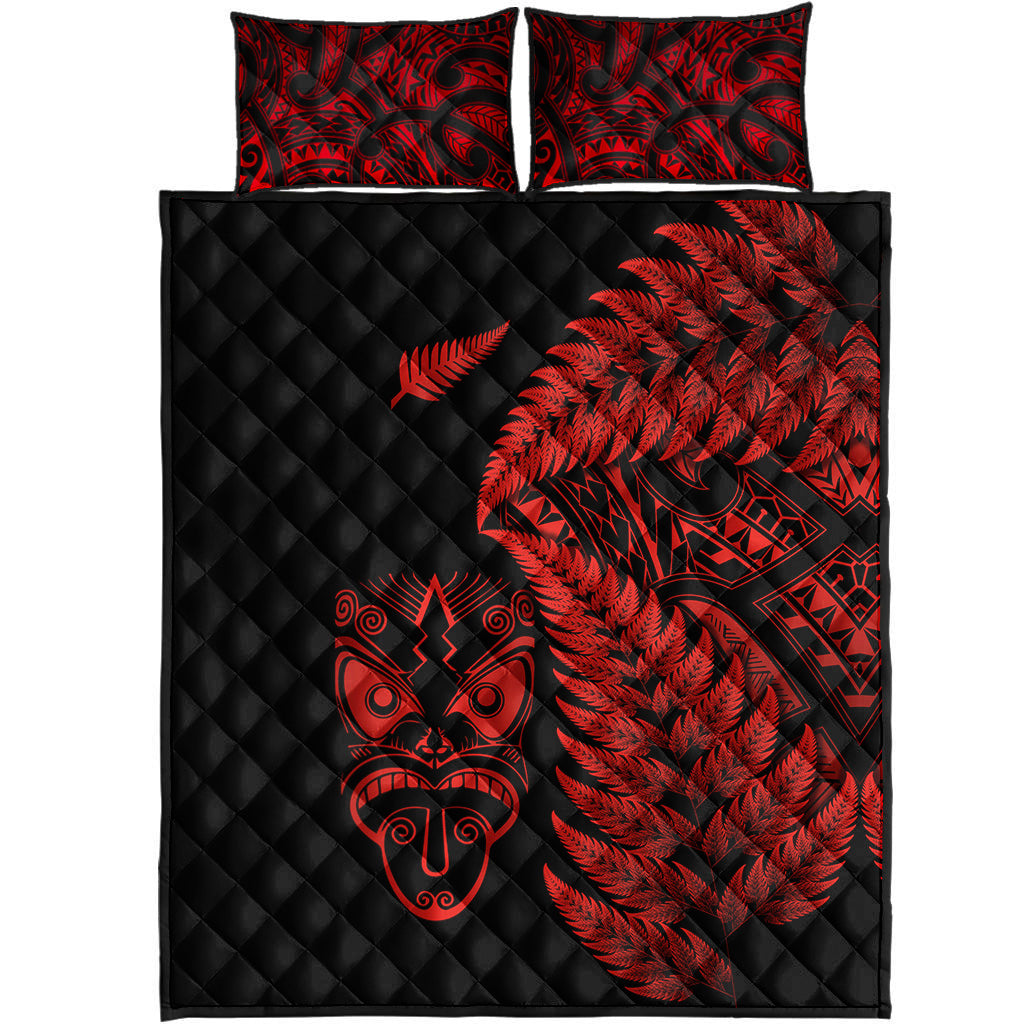 New Zealand Haka Rugby Maori Quilt Bed Set Silver Fern Vibes - Red - Vibe Hoodie Shop