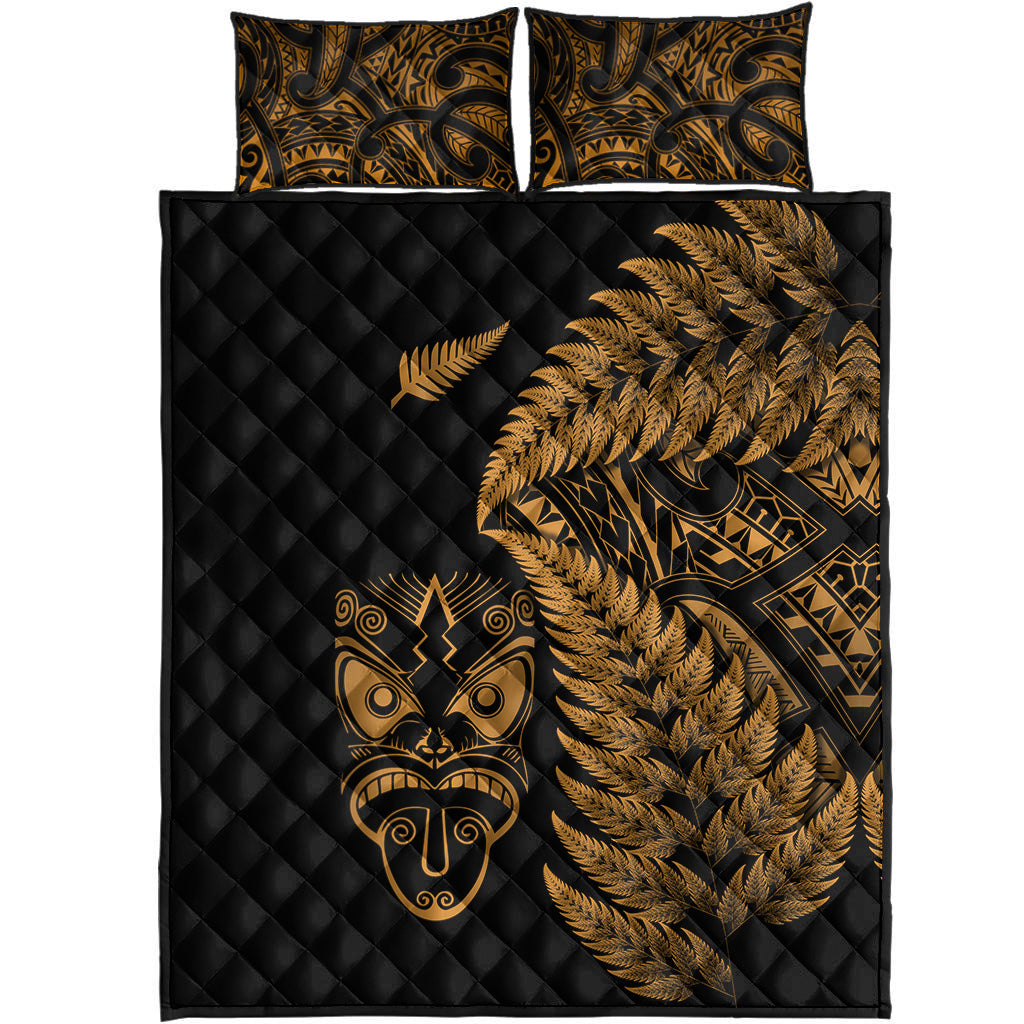 New Zealand Haka Rugby Maori Quilt Bed Set Silver Fern Vibes - Gold - Vibe Hoodie Shop