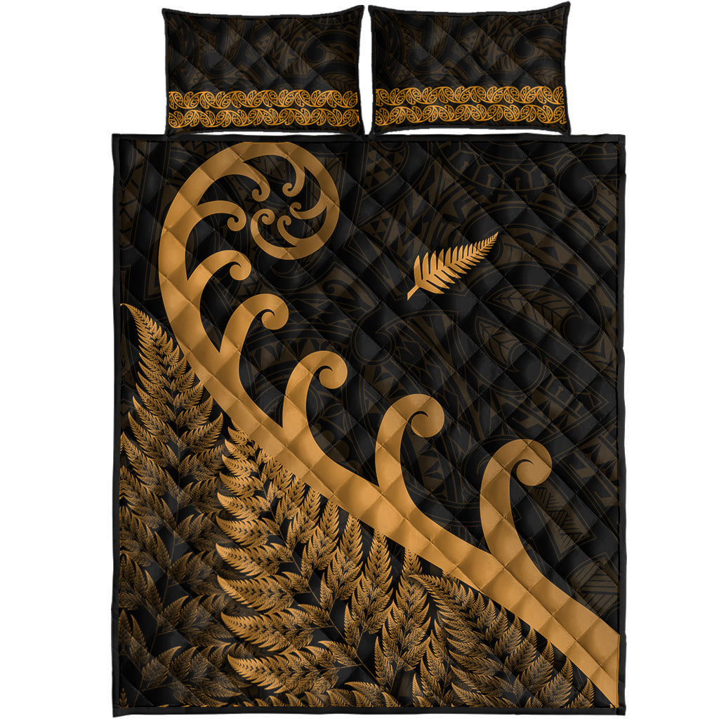 New Zealand Rugby Maori Quilt Bed Set Silver Fern Koru Vibes - Gold - Vibe Hoodie Shop