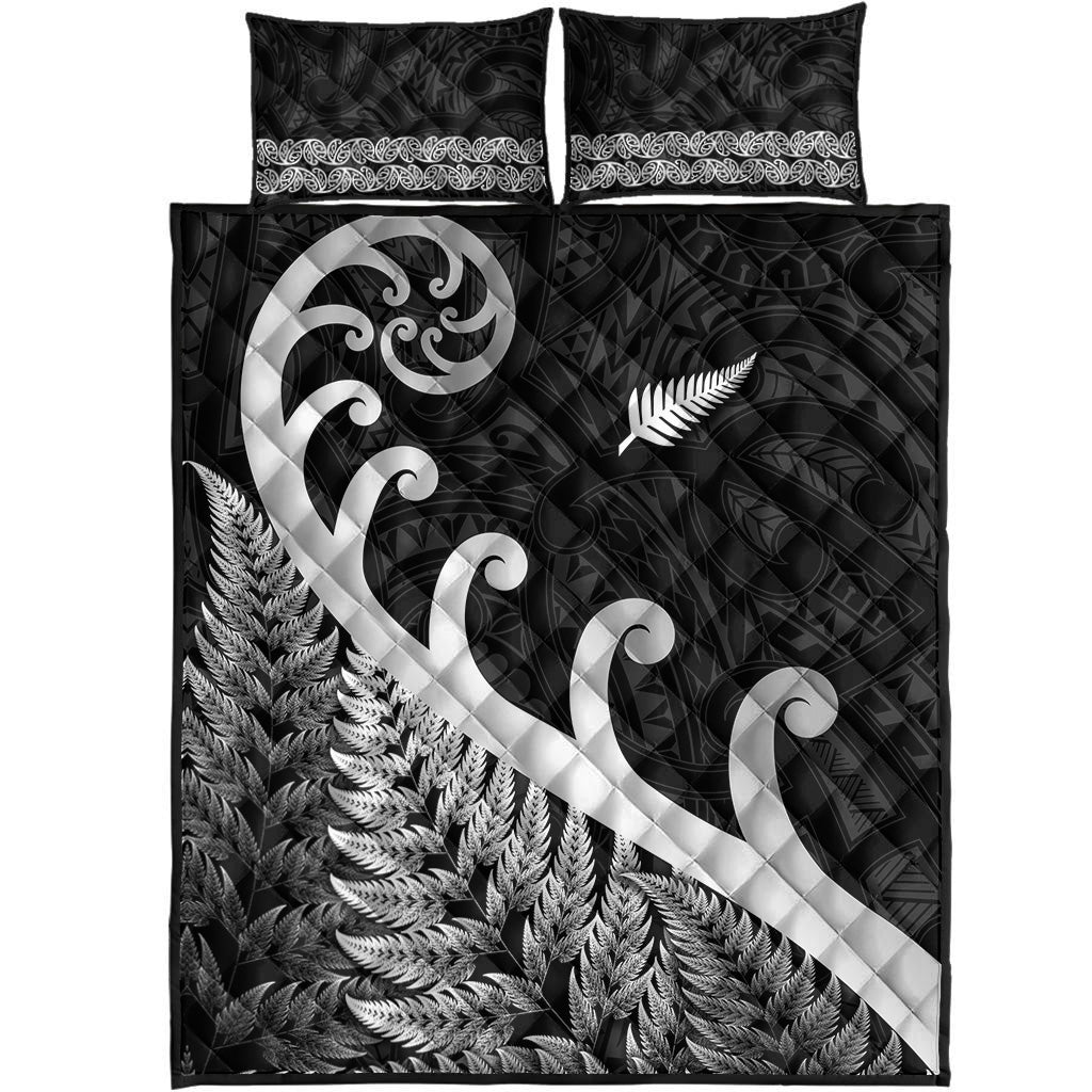 New Zealand Rugby Maori Quilt Bed Set Silver Fern Koru Vibes - Black - Vibe Hoodie Shop