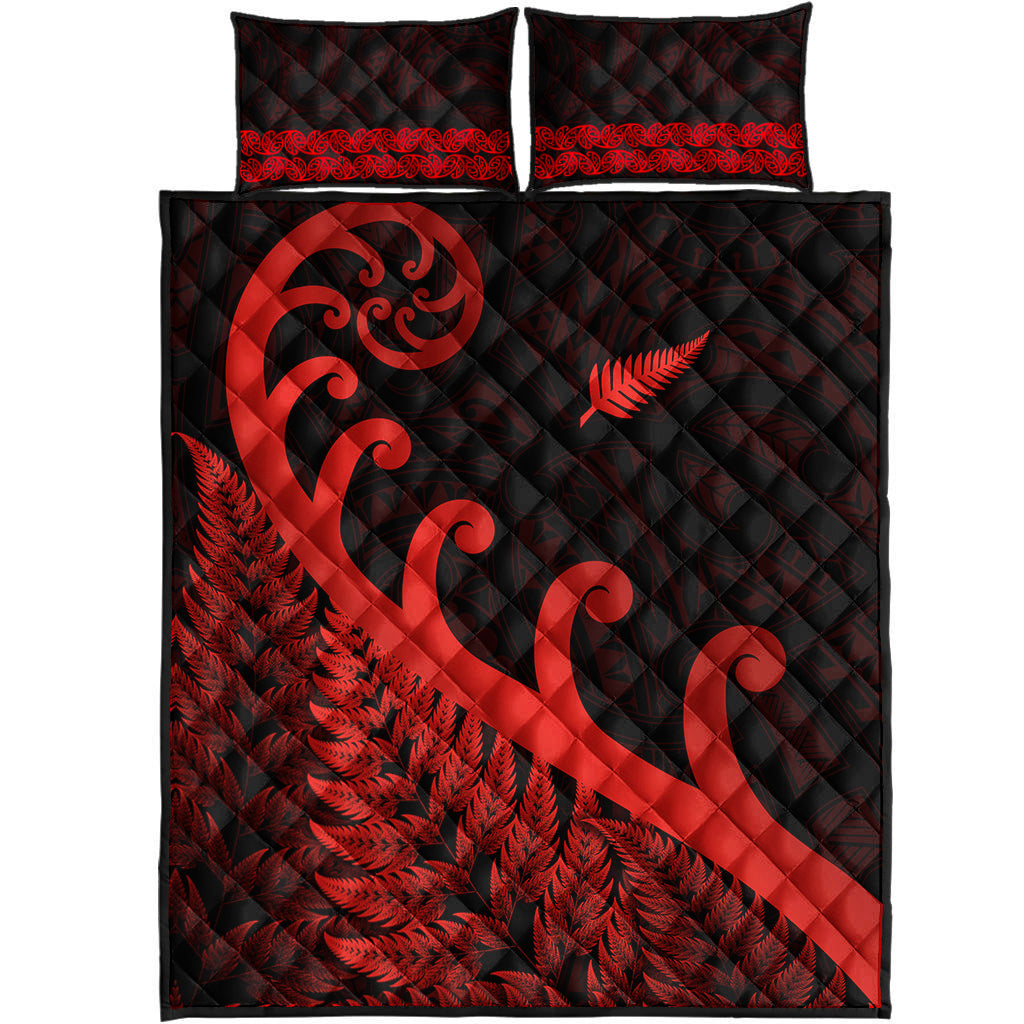 New Zealand Rugby Maori Quilt Bed Set Silver Fern Koru Vibes - Red - Vibe Hoodie Shop